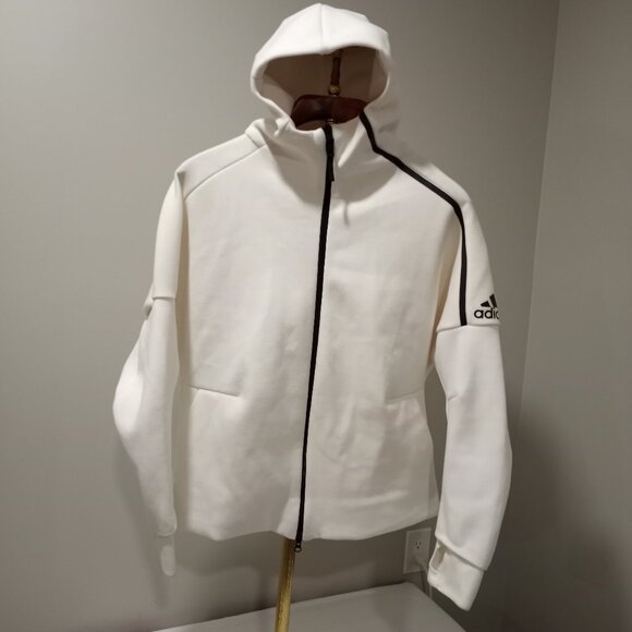 ADIDAS CREAM LONG SLEEVE HOODIE WITH BLACK TRIM MEN SIZE XL - Picture 1 of 11